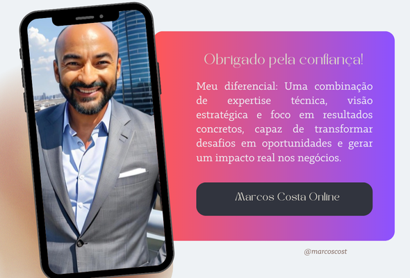 Com uma vasta experiência de mais de 10 anos no mercado, Marcos Costa tem ajudado mais de 50 empresas no Brasil e no exterior a potencializarem seus negócios. Com uma abordagem estratégica e personalizada, ele se dedica a entender as necessidades únicas de cada cliente, oferecendo soluções inovadoras e eficazes para crescimento e sucesso. Ao longo de sua carreira, Marcos tem se especializado em marketing digital, otimização de processos, expansão de negócios e transformação digital, sempre buscando os melhores resultados para seus clientes.